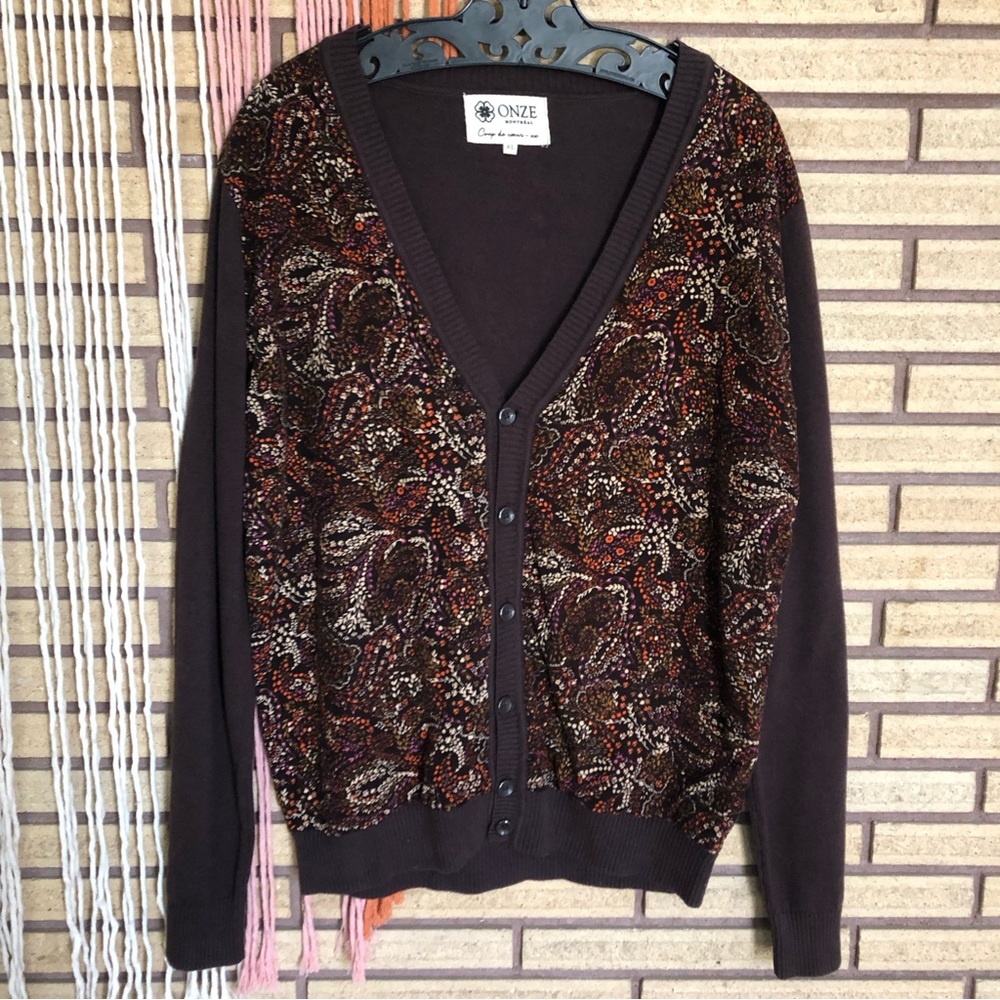 Preppy Cardigan Sweater - Onze Montreal - Paisley Sweater - XL - Unisex